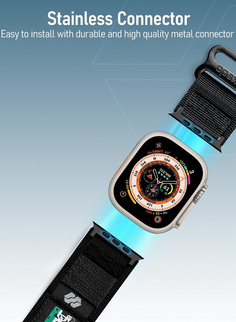 Moxedo MX23 Rugged Strap Breathable Nylon Braided Sports Band Compatible with Apple Watch Band Series 8 7 6 5 4 3 2 1 SE Ultra Woven Loop Design for 44mm 45mm 49mm UAE Edition - Black - Image 5