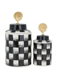 Alsaif Alif Porcelain Vase Set 2 Pieces 20/25 Cm White Black  - Image 1