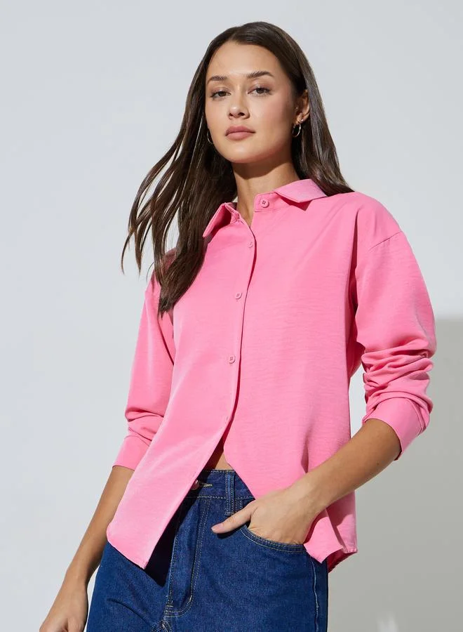 ستايلي Pink Plain Long Sleeves Oversized Shirt