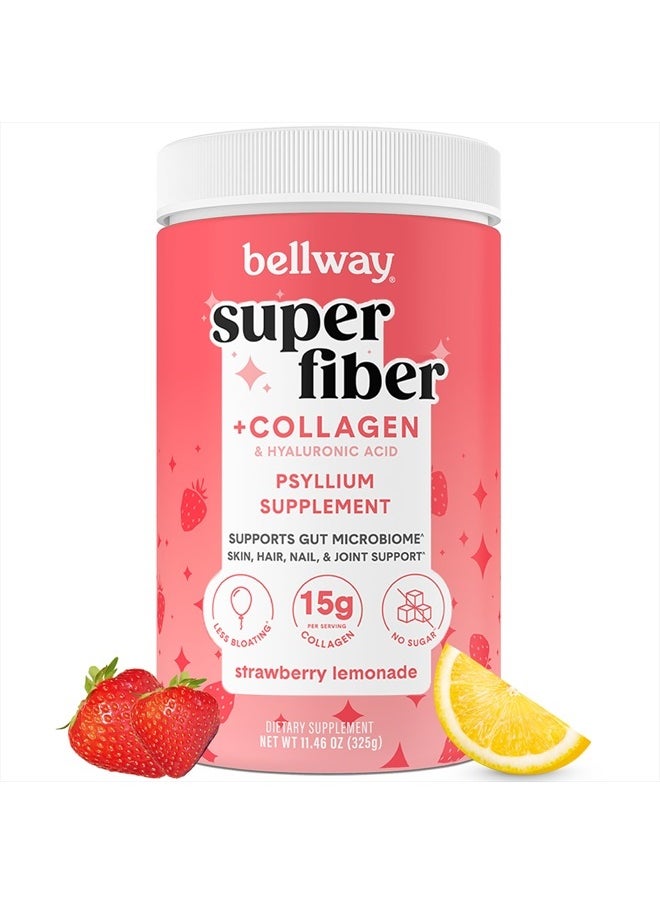 Bellway - Super Fiber Powder + Collagen, Sugar-Free Psyllium Husk Powder with Hydrolyzed Collagen Peptides for Gut Health, Healthy Skin, Nails, Bones & Joints, Strawberry Lemonade (11.46 oz) - Image 1