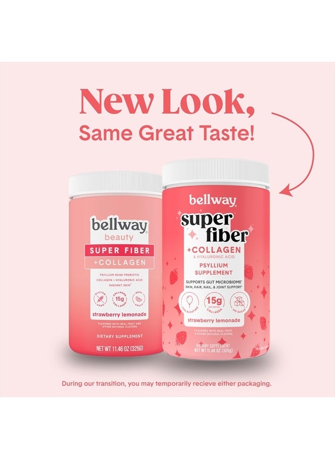 Bellway - Super Fiber Powder + Collagen, Sugar-Free Psyllium Husk Powder with Hydrolyzed Collagen Peptides for Gut Health, Healthy Skin, Nails, Bones & Joints, Strawberry Lemonade (11.46 oz) - Image 1