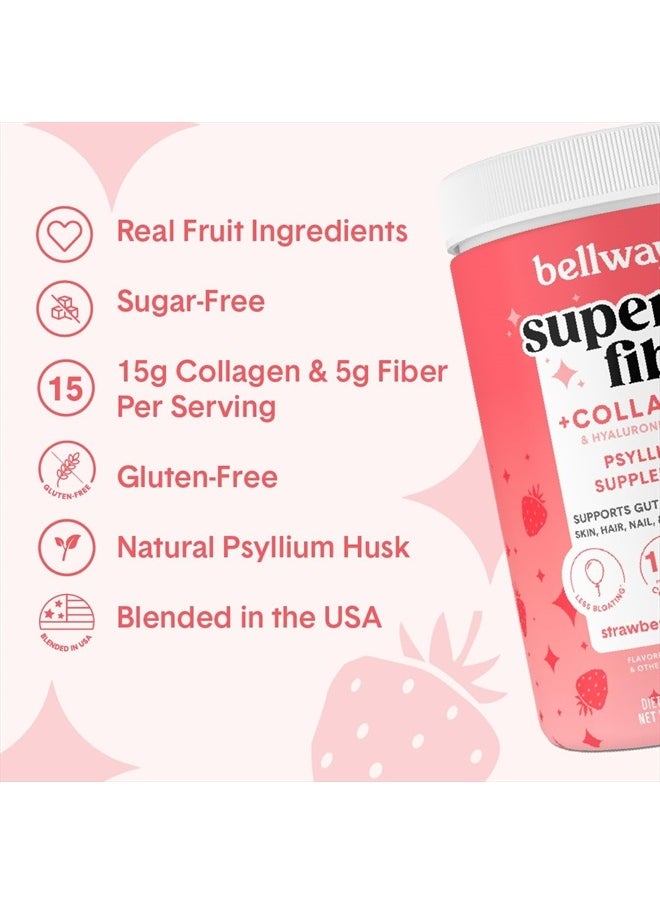 Bellway - Super Fiber Powder + Collagen, Sugar-Free Psyllium Husk Powder with Hydrolyzed Collagen Peptides for Gut Health, Healthy Skin, Nails, Bones & Joints, Strawberry Lemonade (11.46 oz) - Image 1