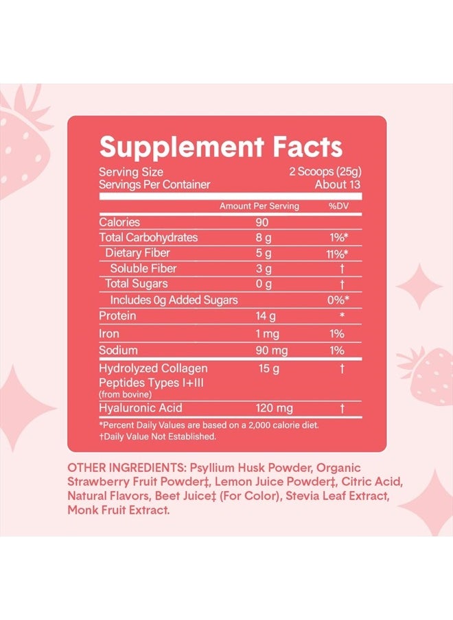 Bellway - Super Fiber Powder + Collagen, Sugar-Free Psyllium Husk Powder with Hydrolyzed Collagen Peptides for Gut Health, Healthy Skin, Nails, Bones & Joints, Strawberry Lemonade (11.46 oz) - Image 1