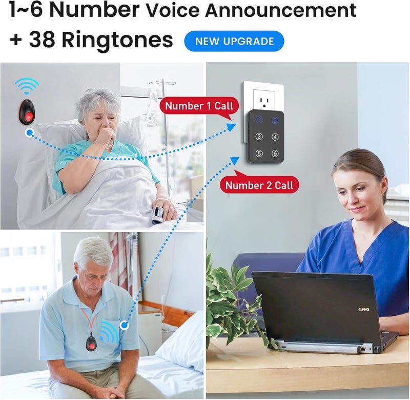 CallToU Wireless Caregiver Pager Call Button Light LED Number Display Call Bell 500+ft Nurse Call System Room Monitors for Elderly Patient Clinic Medical Institution Nursing Home - Image 3