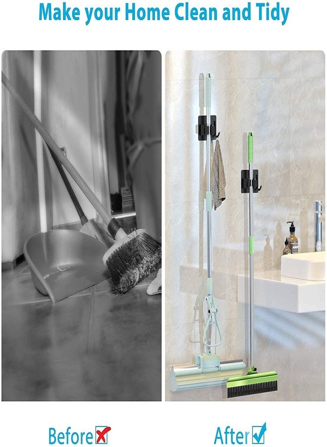 SANTALON Mop Broom Holder No Drill SUS304 Stainless Steel | Heavy Duty Wall Mounted Organizer Rack with Hooks | Storage Holder for Mop, Broom, Bathroom, Kitchen, Office, Balcony (Black, 1 Unit) - Image 2