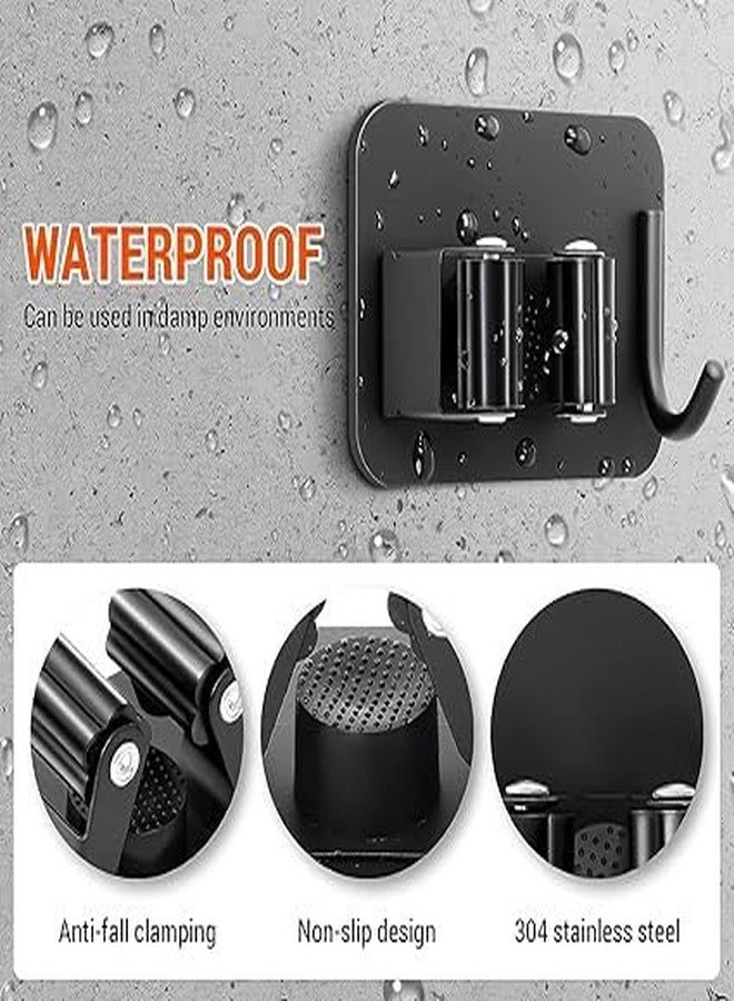 SANTALON Mop Broom Holder No Drill SUS304 Stainless Steel | Heavy Duty Wall Mounted Organizer Rack with Hooks | Storage Holder for Mop, Broom, Bathroom, Kitchen, Office, Balcony (Black, 1 Unit) - Image 5