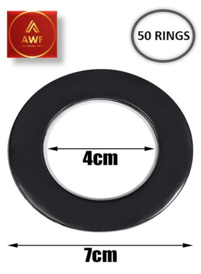 AL WADI FURNITURE AWF Al Wadi Furniture Pack of 50 Black Curtain Grommets Round Plastic Curtain Eyelet Rings with nano-scale silencer ring, DIY Rings for Window Curtain, Shower Curtain, Locker Room Door Curtain  - Image 2