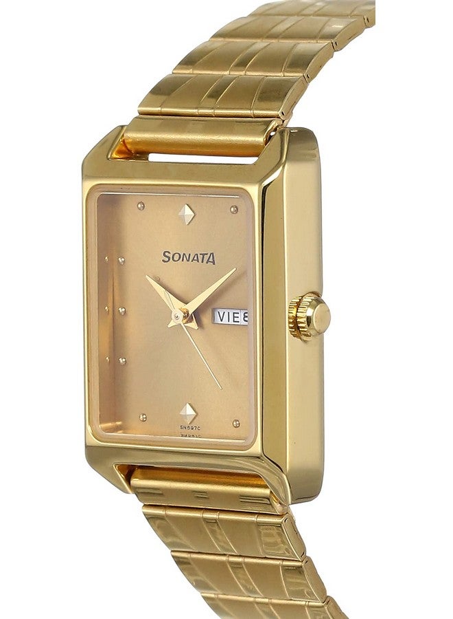 سوناتا ساعة سوناتا للرجال بمينا لون الشمبانيا وسوار ذهبي وسوار من الستانلس ستيل - NR7007YM05 - Image 2