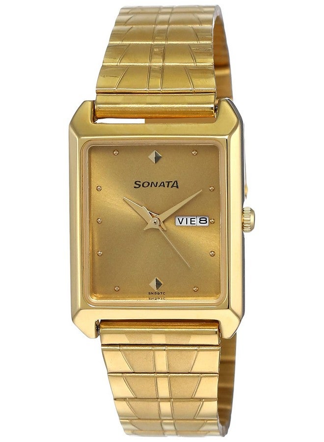 سوناتا ساعة سوناتا للرجال بمينا لون الشمبانيا وسوار ذهبي وسوار من الستانلس ستيل - NR7007YM05 - Image 1