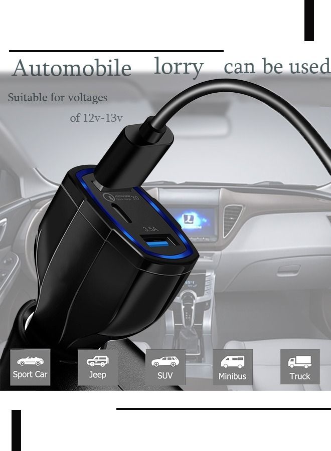 Car Charger Adapter QC 3.0 Fast 3 Port Super Fast Car Charger - Type C Car Charger - Car Accessories Interior - Car Plug Adapter with LED Light Compatible (Black) - Image 4