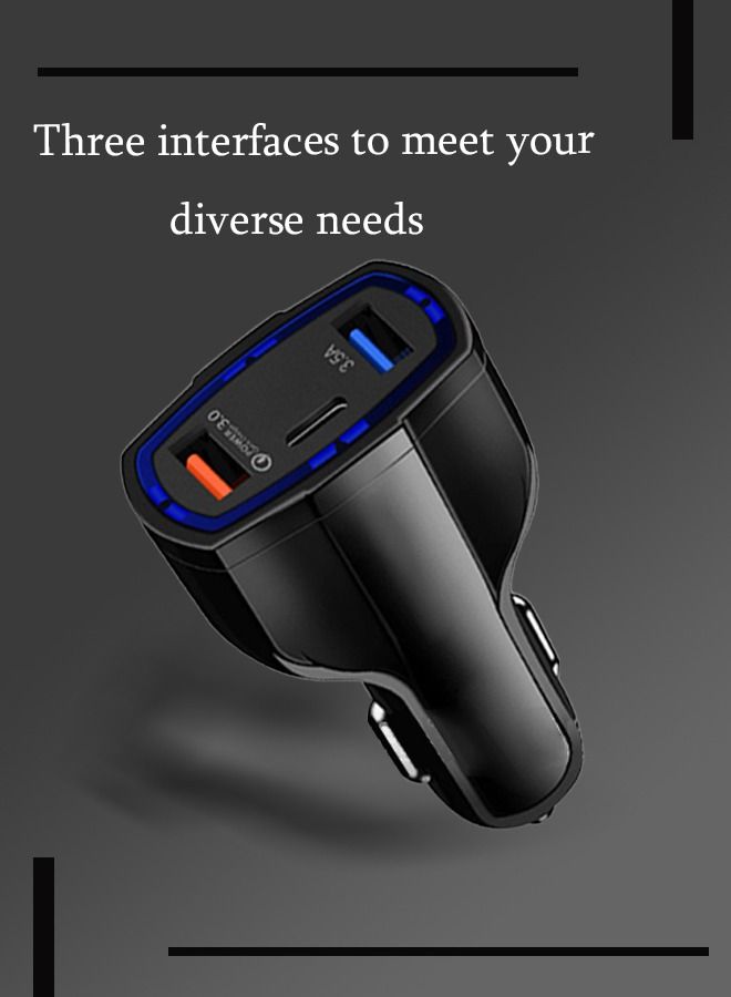 Car Charger Adapter QC 3.0 Fast 3 Port Super Fast Car Charger - Type C Car Charger - Car Accessories Interior - Car Plug Adapter with LED Light Compatible (Black) - Image 5