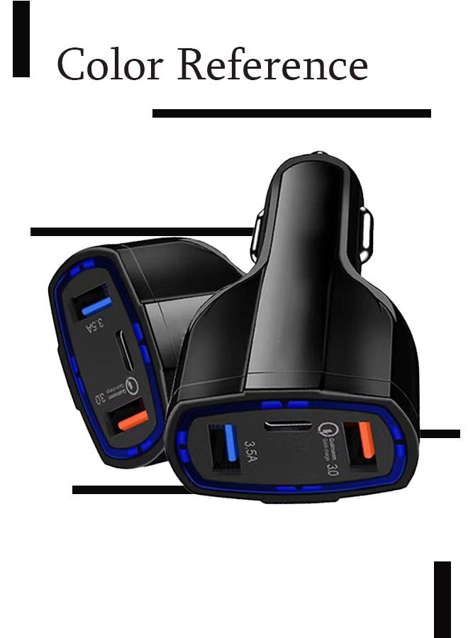 Car Charger Adapter QC 3.0 Fast 3 Port Super Fast Car Charger - Type C Car Charger - Car Accessories Interior - Car Plug Adapter with LED Light Compatible (Black) - Image 3
