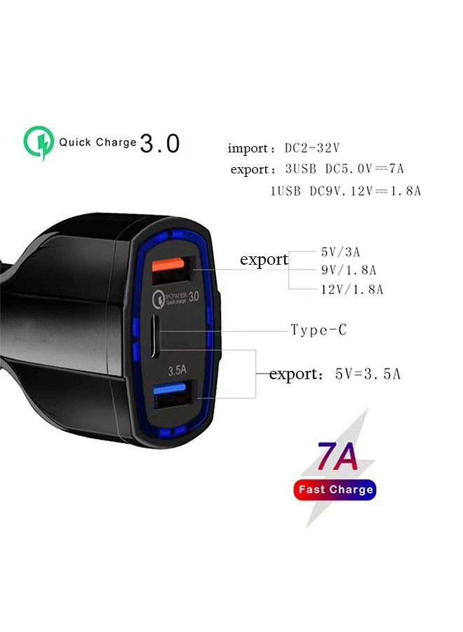Car Charger Adapter QC 3.0 Fast 3 Port Super Fast Car Charger - Type C Car Charger - Car Accessories Interior - Car Plug Adapter with LED Light Compatible (Black) - Image 2
