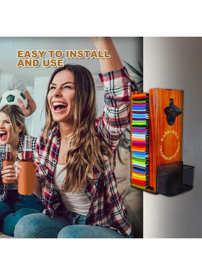 LEIRUOTM 2-in-1 Wooden Can Cooler with Bottle Opener - Beer Can Sleeves Organizer & Dispenser - Great Gifts for Beer Lovers - 12"" Size (Wood) - Image 2