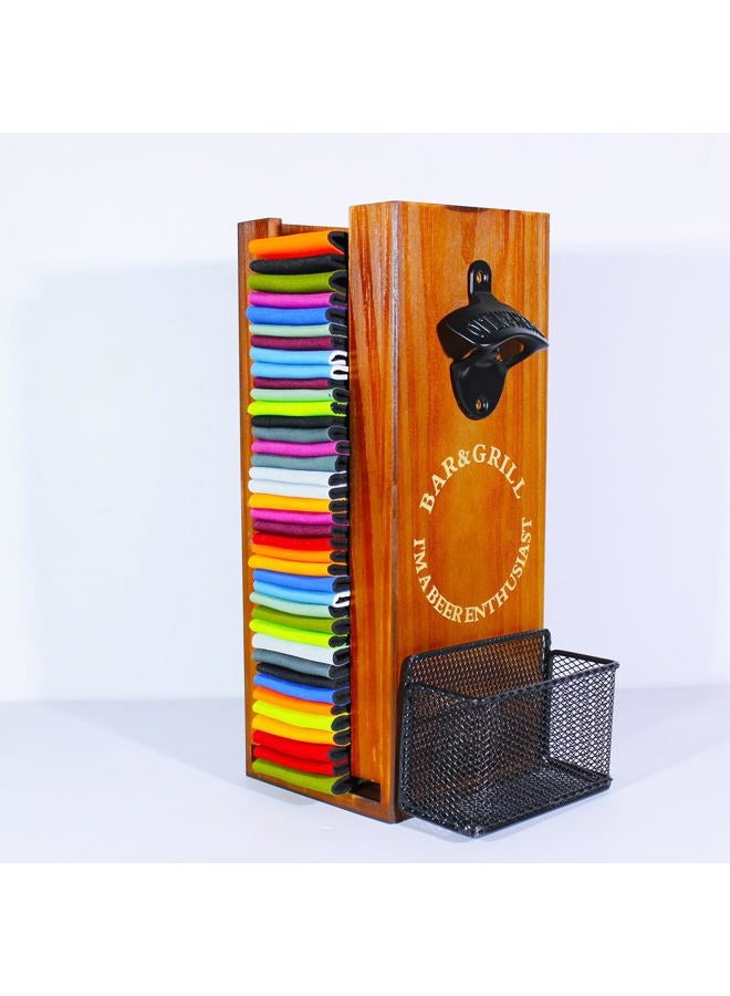 LEIRUOTM 2-in-1 Wooden Can Cooler with Bottle Opener - Beer Can Sleeves Organizer & Dispenser - Great Gifts for Beer Lovers - 12"" Size (Wood) - Image 1