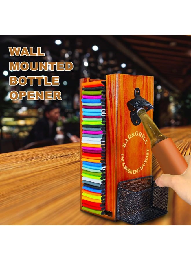 LEIRUOTM 2-in-1 Wooden Can Cooler with Bottle Opener - Beer Can Sleeves Organizer & Dispenser - Great Gifts for Beer Lovers - 12"" Size (Wood) - Image 4
