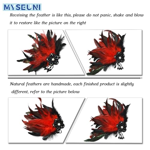 MYSEUNI 2025 New Red Masquerade Mask for Women with Holding Stick - Shiny Women's Feather Red Mardi Gras Mask for Halloween Parties, Carnival, Cosplay Prom, Christmas, Wedding, Bar, Costume Accessory - Image 4