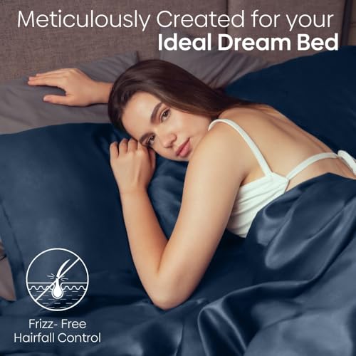 haus & kinder King Size Satin Bedsheet, 300 TC Premium Satin Bedsheets for Double Bed King Size (108 X 90 Inches) with 2 Pillow Covers, Blend of Luxury and Romance -Deep Ocean Blue - Image 3