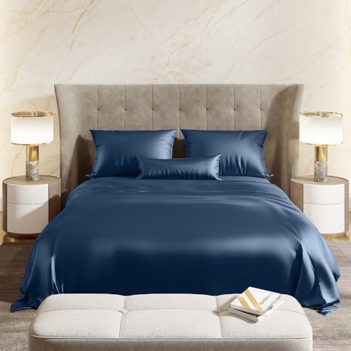 haus & kinder King Size Satin Bedsheet, 300 TC Premium Satin Bedsheets for Double Bed King Size (108 X 90 Inches) with 2 Pillow Covers, Blend of Luxury and Romance -Deep Ocean Blue - Image 2
