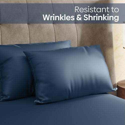 haus & kinder King Size Satin Bedsheet, 300 TC Premium Satin Bedsheets for Double Bed King Size (108 X 90 Inches) with 2 Pillow Covers, Blend of Luxury and Romance -Deep Ocean Blue - Image 5
