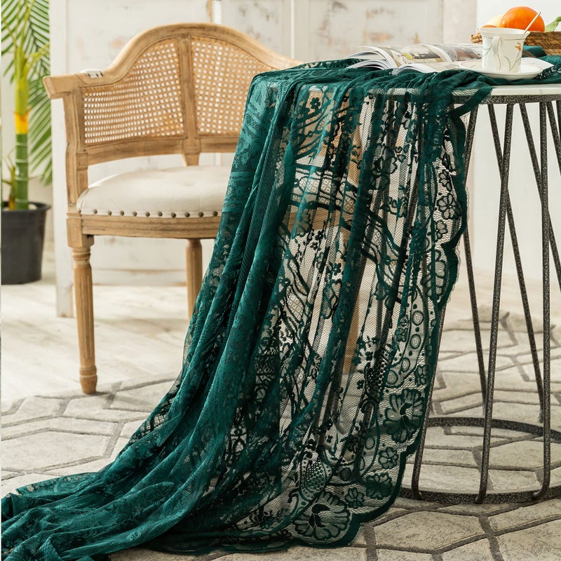 Fhberni Green Lace Tablecloth Embroidered Elegant Floral Patterns Table Cloth Round Overlay Table Cover for Wedding Party Holiday Long Dinner Home Decor(Round-60, Green) - Image 5
