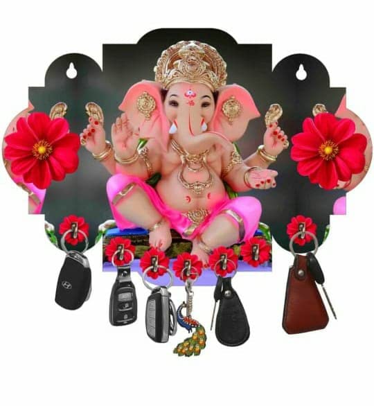 NISHANT Creations Present Colorful Ganesha Light Black Wooden Key Holder for Home Decor Office Decor  - Image 1