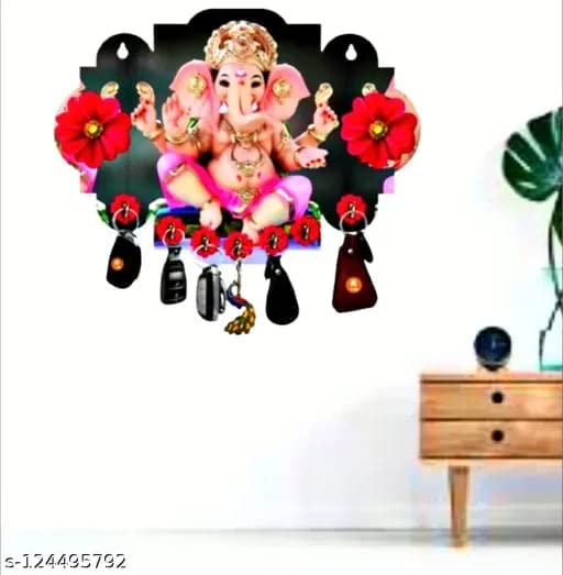 NISHANT Creations Present Colorful Ganesha Light Black Wooden Key Holder for Home Decor Office Decor  - Image 2