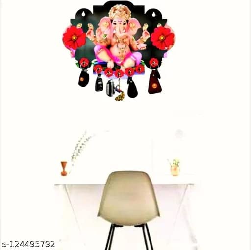NISHANT Creations Present Colorful Ganesha Light Black Wooden Key Holder for Home Decor Office Decor  - Image 3