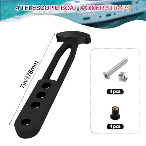 YRMJ 4 Pack Boat Telescoping Ladder Rubber Strap Boarding Fixed Lock Belt Adjustable 4-Hole Installation for Pontoon Boat Yacht Roof RV Folding Ladder - Image 5