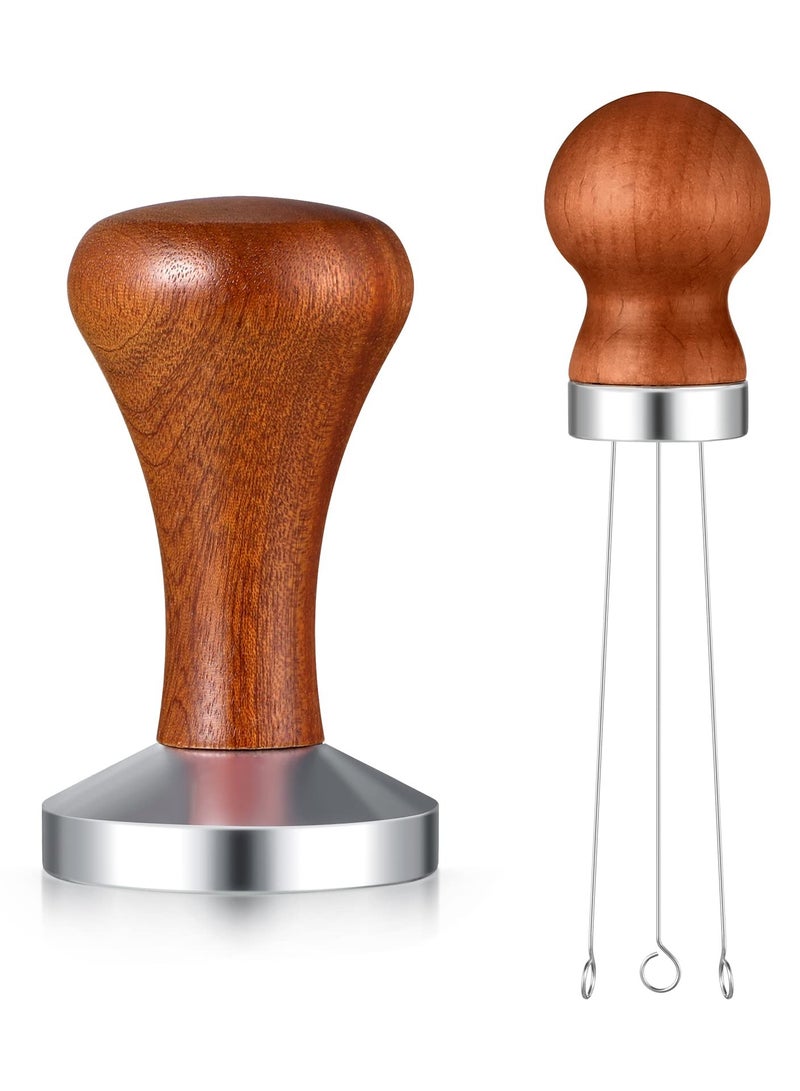SYOSI طقم أدوات ضغط القهوة 2 قطعة، يشمل 1 مكبس إسبريسو، 1 ملعقة Stirrer قهوة إسبريسو، أداة مكبس Stirrer للإسبريسو مع موزع إبرة الإسبريسو بمقبض خشبي للإكسسوارات (51 مم) - Image 1