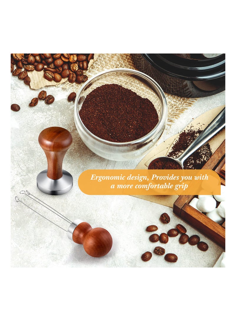 SYOSI طقم أدوات ضغط القهوة 2 قطعة، يشمل 1 مكبس إسبريسو، 1 ملعقة Stirrer قهوة إسبريسو، أداة مكبس Stirrer للإسبريسو مع موزع إبرة الإسبريسو بمقبض خشبي للإكسسوارات (51 مم) - Image 4