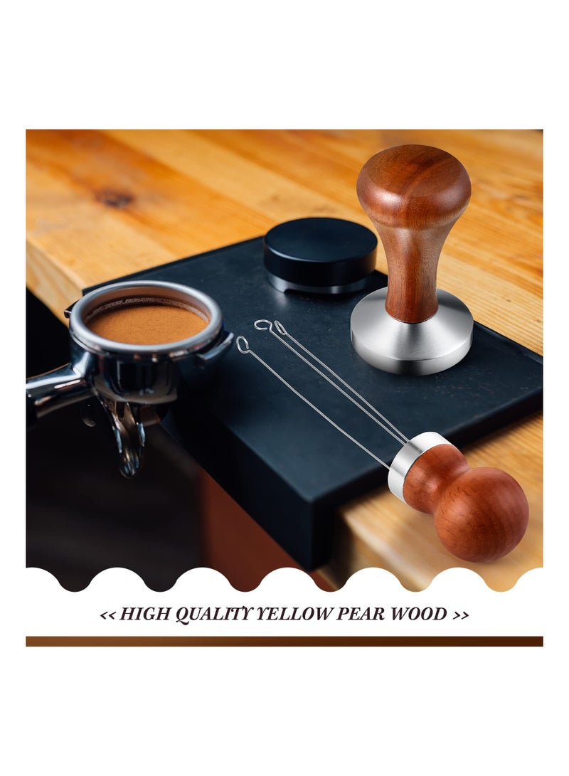 SYOSI طقم أدوات ضغط القهوة 2 قطعة، يشمل 1 مكبس إسبريسو، 1 ملعقة Stirrer قهوة إسبريسو، أداة مكبس Stirrer للإسبريسو مع موزع إبرة الإسبريسو بمقبض خشبي للإكسسوارات (51 مم) - Image 5