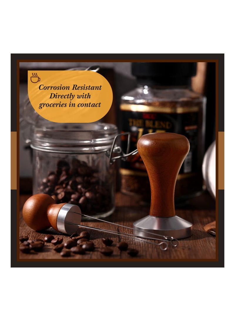 SYOSI طقم أدوات ضغط القهوة 2 قطعة، يشمل 1 مكبس إسبريسو، 1 ملعقة Stirrer قهوة إسبريسو، أداة مكبس Stirrer للإسبريسو مع موزع إبرة الإسبريسو بمقبض خشبي للإكسسوارات (51 مم) - Image 3