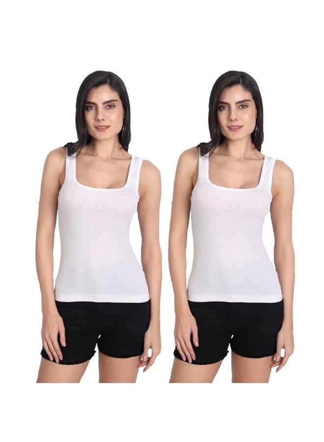 Aimly Women's Cotton Sleeveless White Camisole Slip Pack of 2 in White Color - Image 1