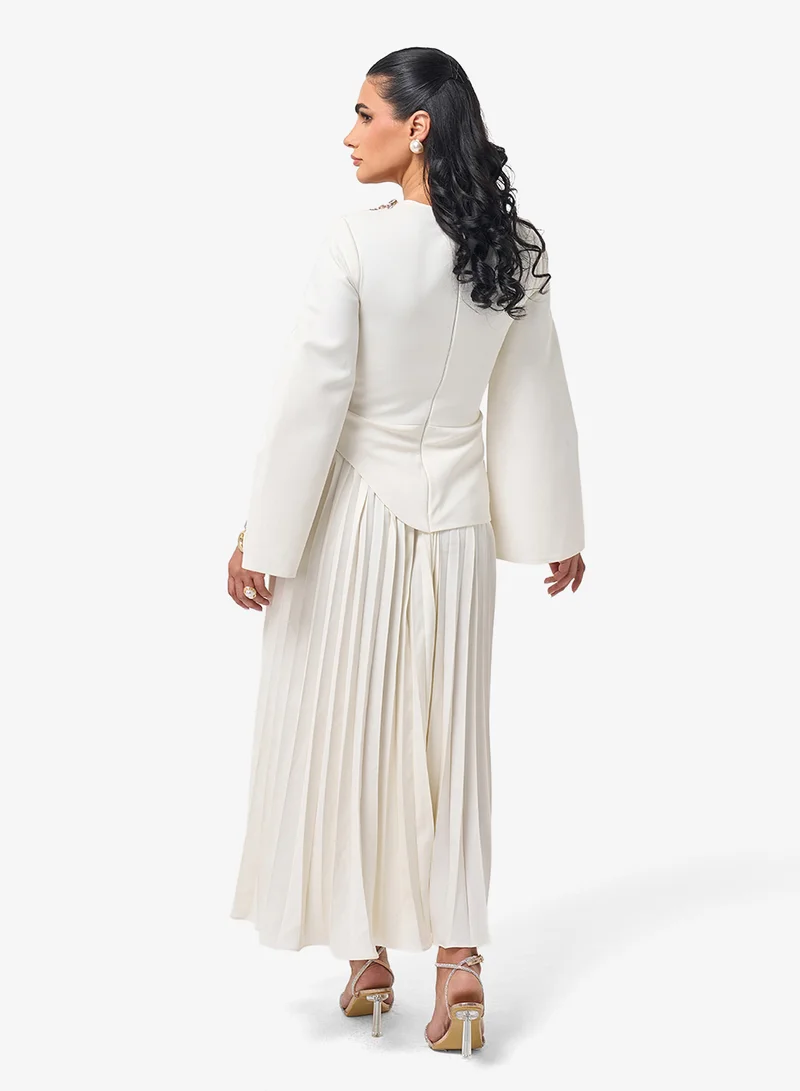 ثريدز باي اجوني Square Neck Flared Sleeve Plisse Maxi Dress