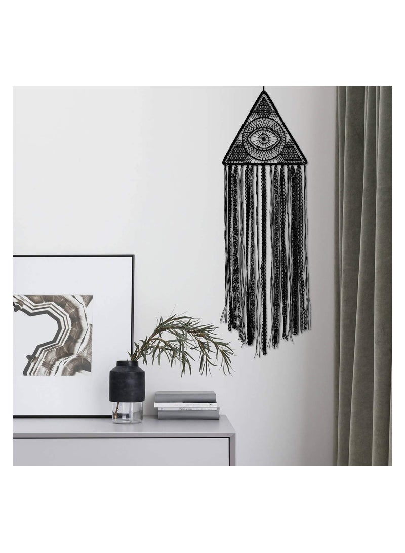 SOLARAE Dream Catcher, Macrame Wall Hanging, Evil Eye Dream Catchers, Pure Black Dream Catcher, Large Dream Catcher, Wall Haning Gift, for Bedroom Home Decoration Bohemian Apartment Ornament Craft Gift - Image 5