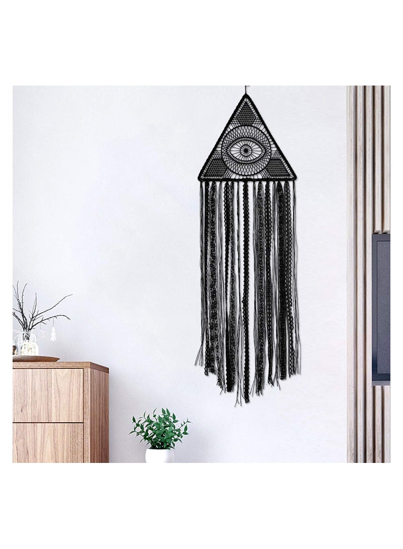SOLARAE Dream Catcher, Macrame Wall Hanging, Evil Eye Dream Catchers, Pure Black Dream Catcher, Large Dream Catcher, Wall Haning Gift, for Bedroom Home Decoration Bohemian Apartment Ornament Craft Gift - Image 3