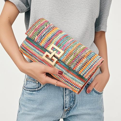 LUOFMISS Straw Clutch Purse Crossbody Bag for Women Designer Evening Handbag Casual Summer Beach Straw Shoulder Bag - Image 5