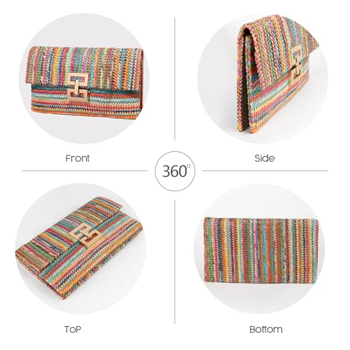 LUOFMISS Straw Clutch Purse Crossbody Bag for Women Designer Evening Handbag Casual Summer Beach Straw Shoulder Bag - Image 3