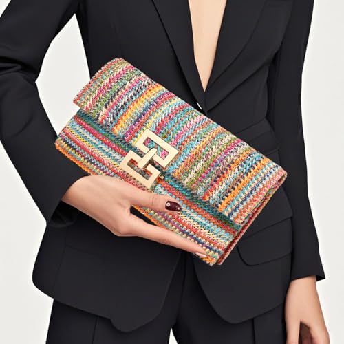 LUOFMISS Straw Clutch Purse Crossbody Bag for Women Designer Evening Handbag Casual Summer Beach Straw Shoulder Bag - Image 2