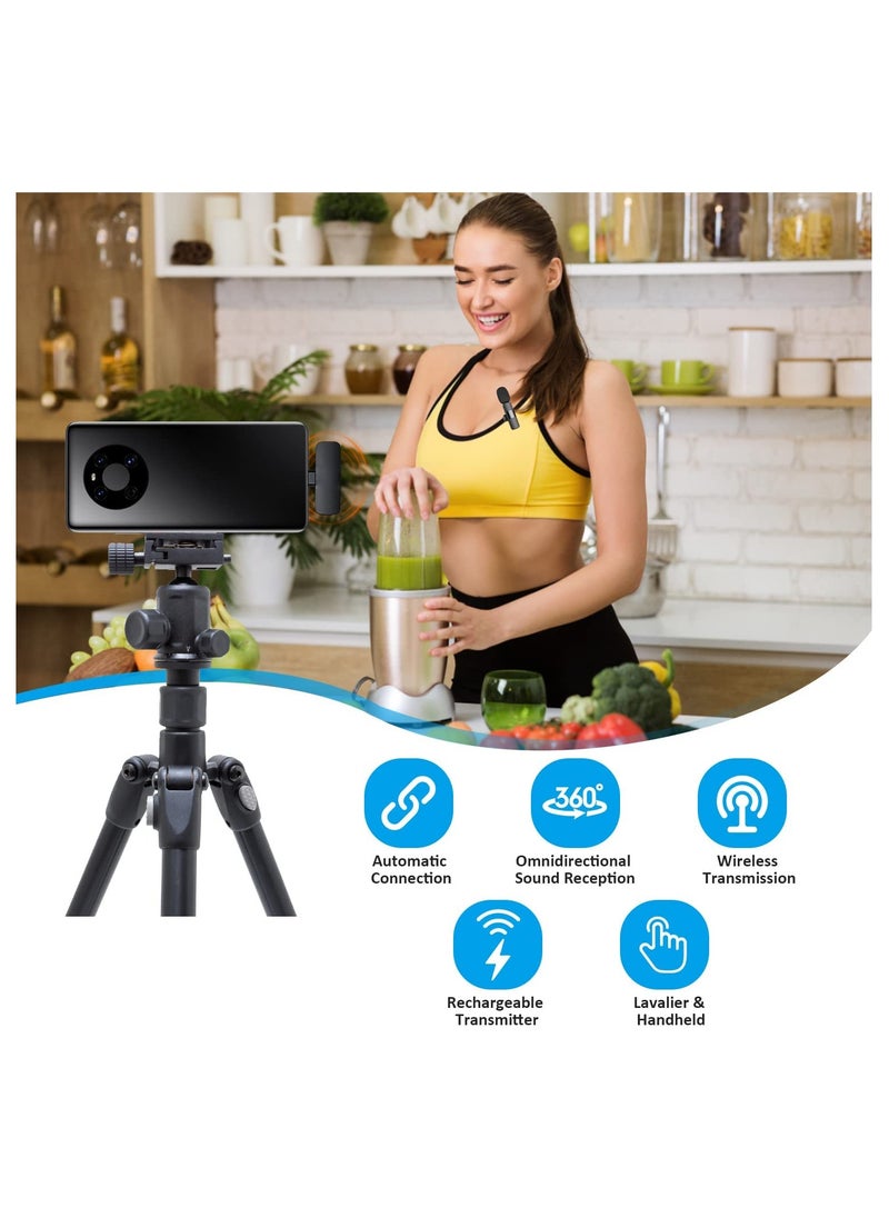 Professional Wireless Lavalier Lapel Microphone for Android Computer - Cordless Omnidirectional Condenser Recording Mic with USB C Interface for Interview Video Podcast Vlog YouTube
