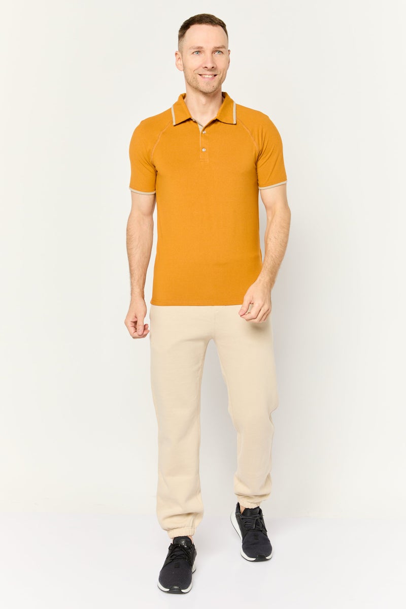 MOTION Men Regular Fit Brand Logo Short Sleeves Polo Shirt, Yellow - Image 2