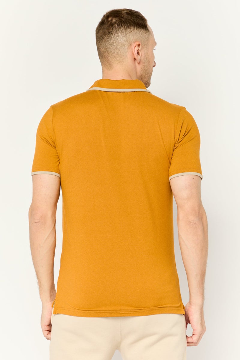 MOTION Men Regular Fit Brand Logo Short Sleeves Polo Shirt, Yellow - Image 4