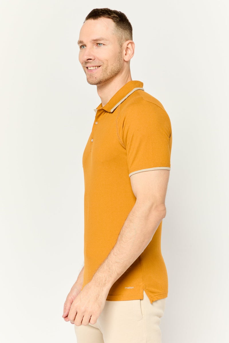 MOTION Men Regular Fit Brand Logo Short Sleeves Polo Shirt, Yellow - Image 3