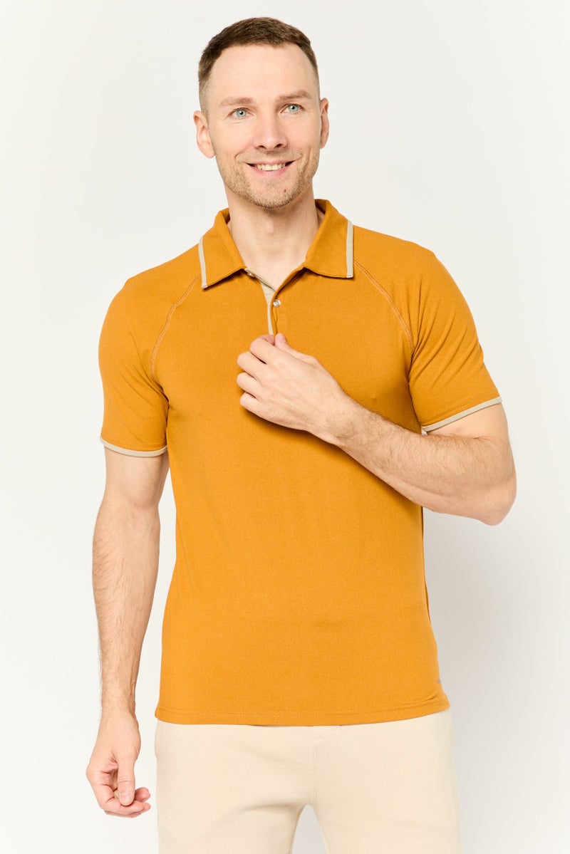 MOTION Men Regular Fit Brand Logo Short Sleeves Polo Shirt, Yellow - Image 1