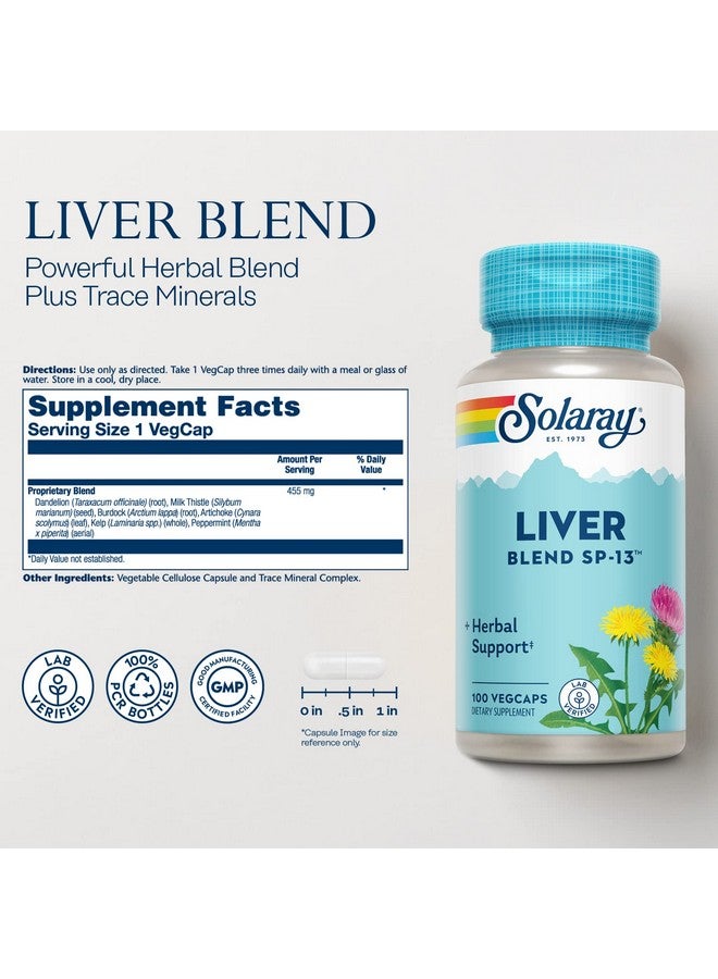Liver Blend Sp13 Traditional Liver Cleanse Detox & Repair Support With Milk Thistle Dandelion Burdock Artichoke Leaf Kelp Peppermint And Trace Minerals 100 Servings 100 Vegcaps