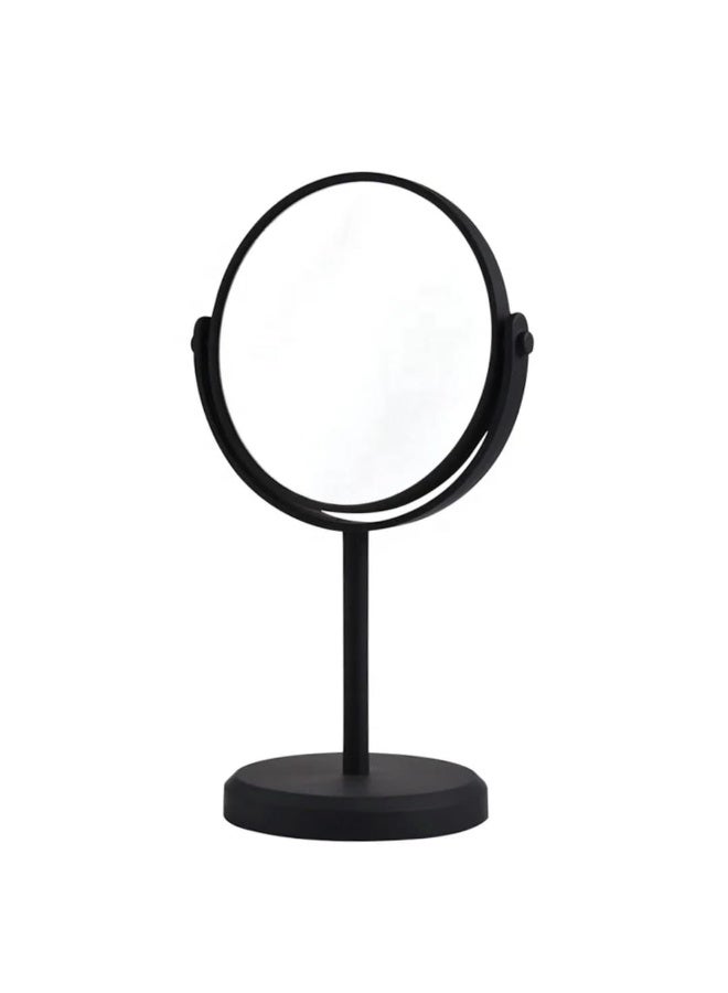 Round mirror with a double-sided rotating head and a regular base (black color), designed for desktop use for cosmetic purposes. - Image 1
