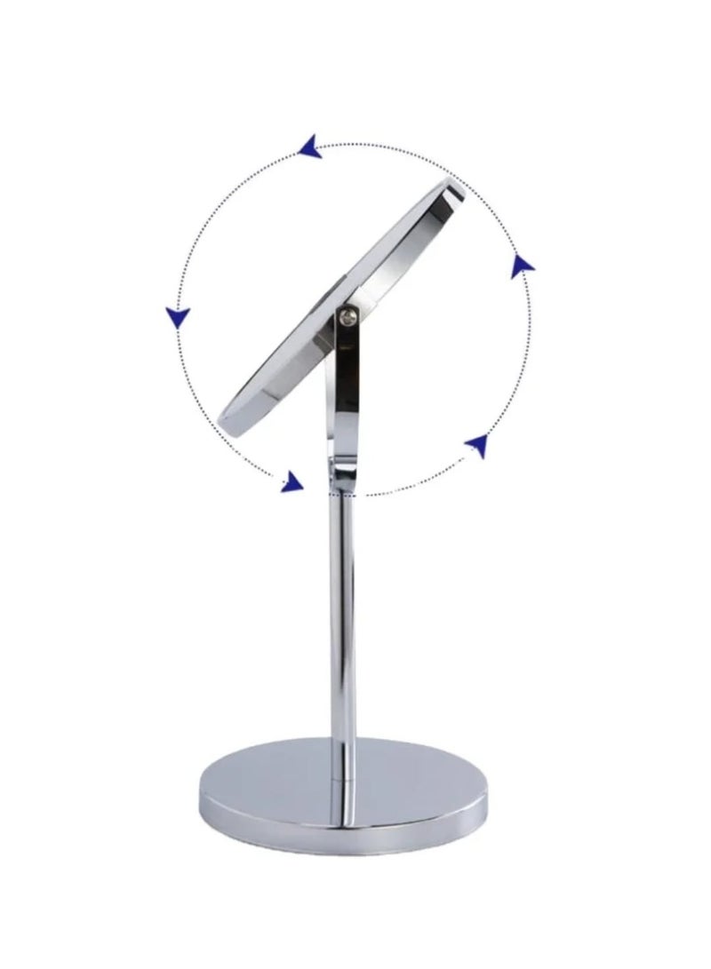Round mirror with a double-sided rotating head and a regular base (black color), designed for desktop use for cosmetic purposes. - Image 2