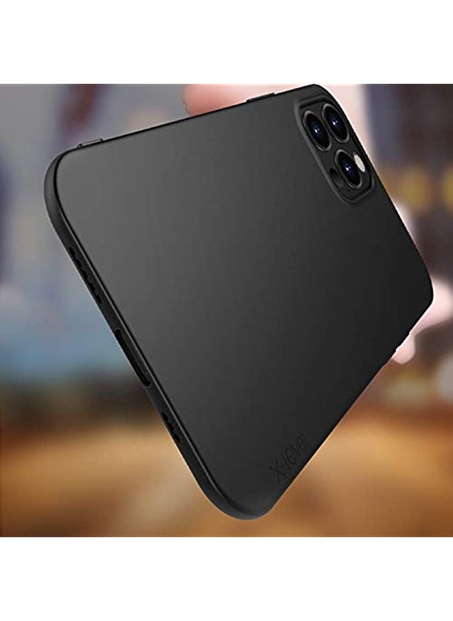 حافظة X-level لهاتف iPhone 12 Pro Max ذات مقاس نحيف وناعمة من مادة TPU ذات سطح غير لامع ورفيعة للغاية وخفيفة الوزن وغطاء خلفي وقائي كامل متوافق مع Apple iPhone 12 Pro Max 6.7 بوصة (إصدار 2020) - أسود