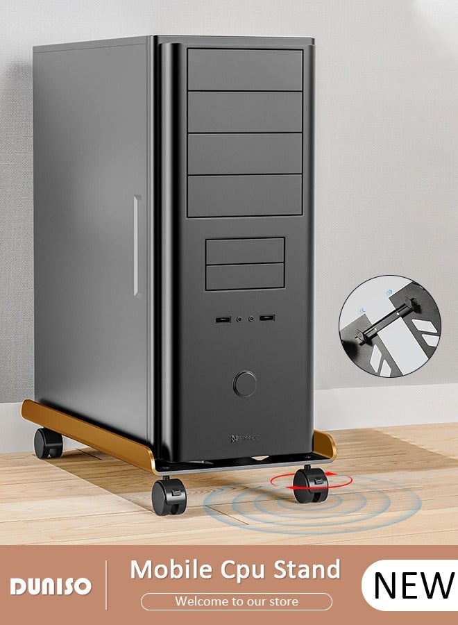 DUNISO Adjustable CPU Stand, Mobile PC Rack,Hollow Cooling Pc Host Tower Stand, CPU Bracket cart with Wheels，Desktop PC Host Base Tray,Movable Pulley Chassis Shelf, Computer Tower Stand, CPU Holder Stand for Home, Office - Image 1
